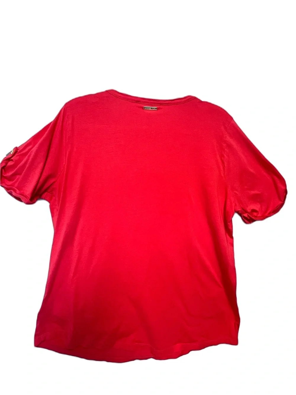 Michael Kors Keyhole Front Gold Logo Buttons Orange Short Sleeve Top Blouse